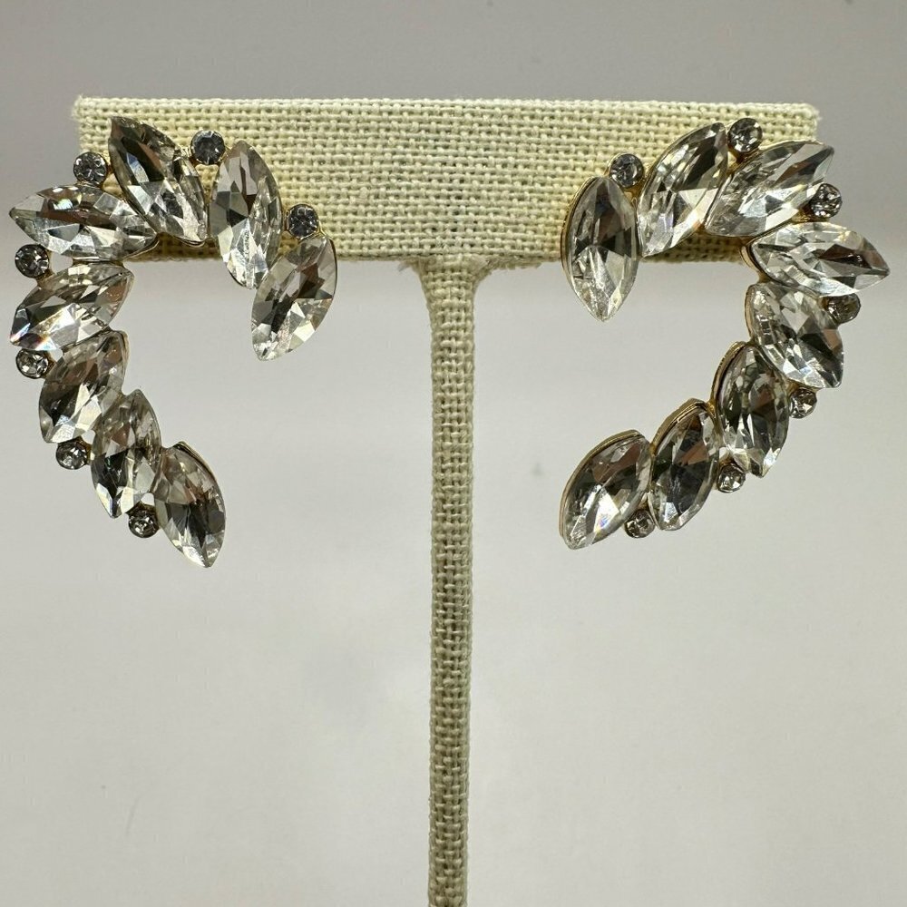 Crystal Marquise‎ Accented Earrings Clear Rhinestone Bridal Formal